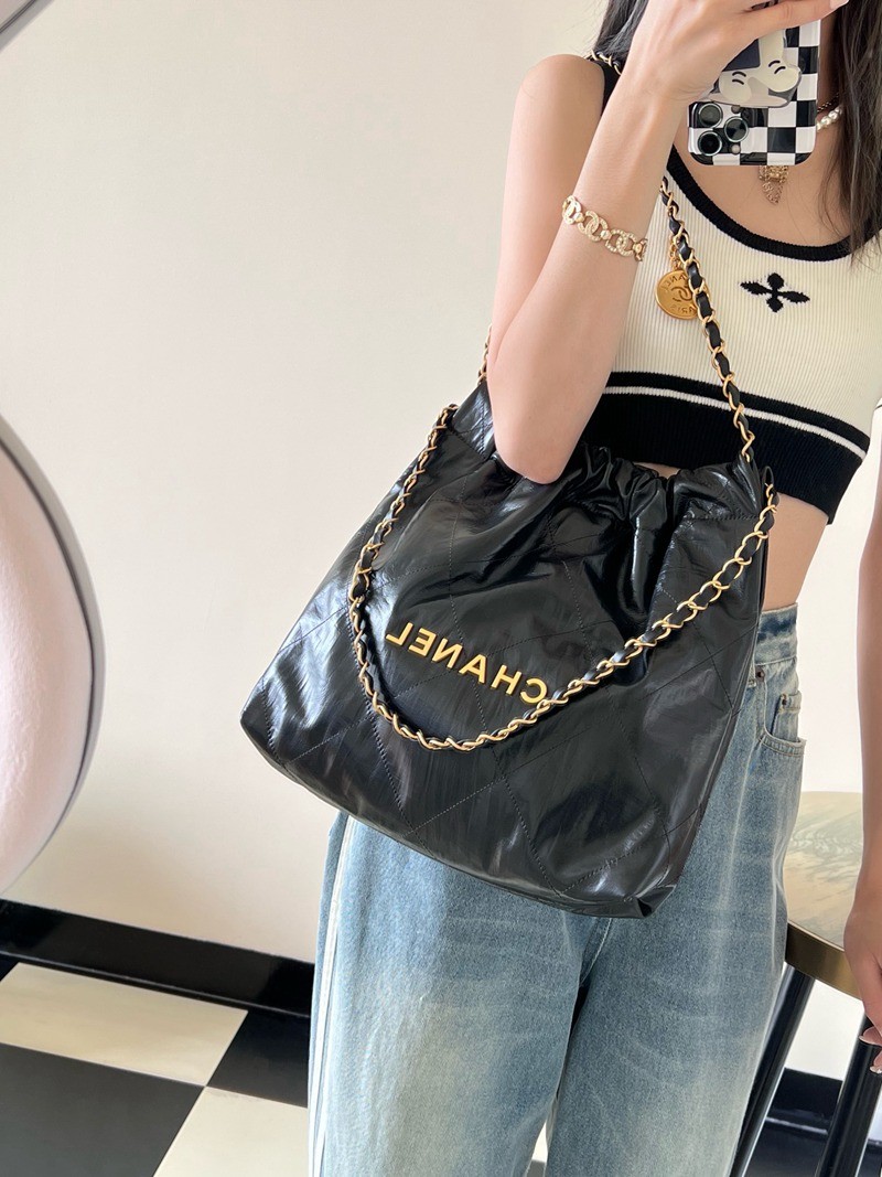 22Bag褶皺小牛皮 黑色 小號_13