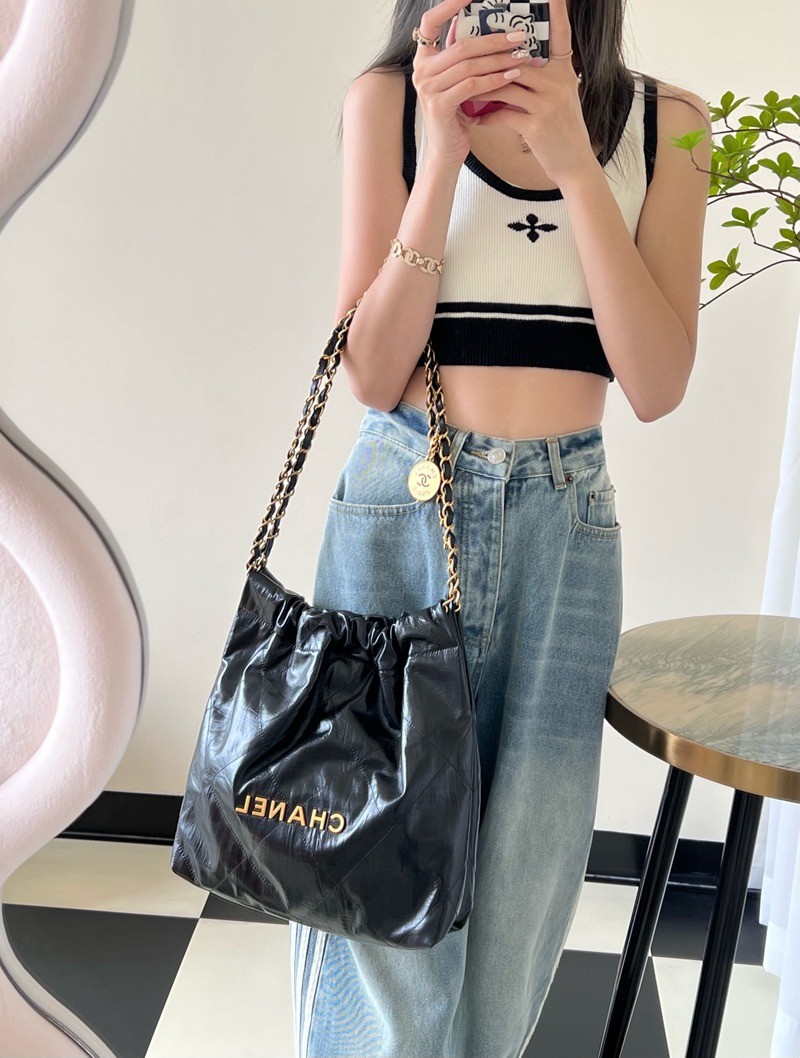 22Bag褶皺小牛皮 黑色 小號_17