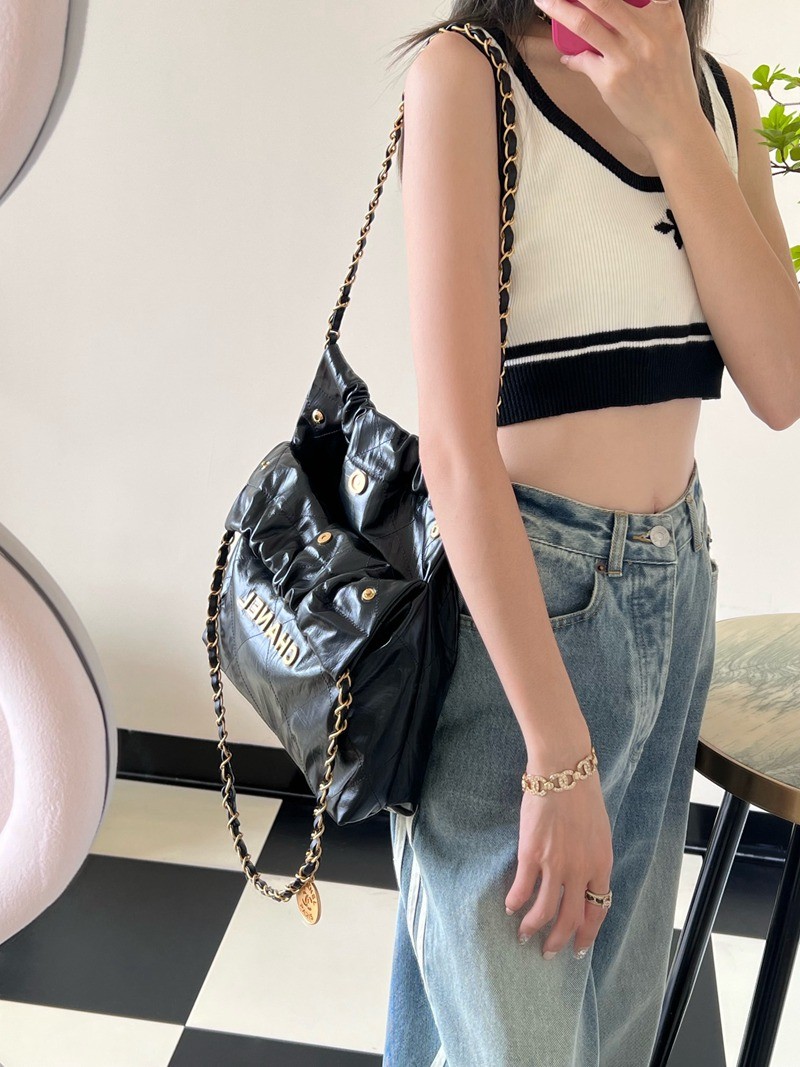 22Bag褶皺小牛皮 黑色 小號_16