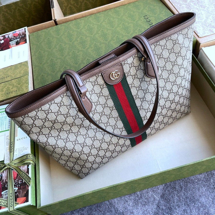 631685 ophidia tote 條紋織帶 中號 購物包_2