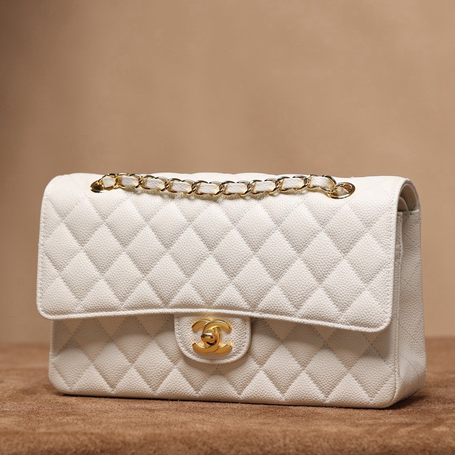 CF25荔枝紋牛皮白色 亮金扣_3