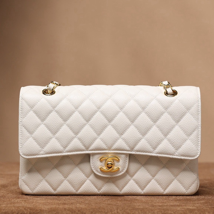 CF25荔枝紋牛皮白色 亮金扣_2