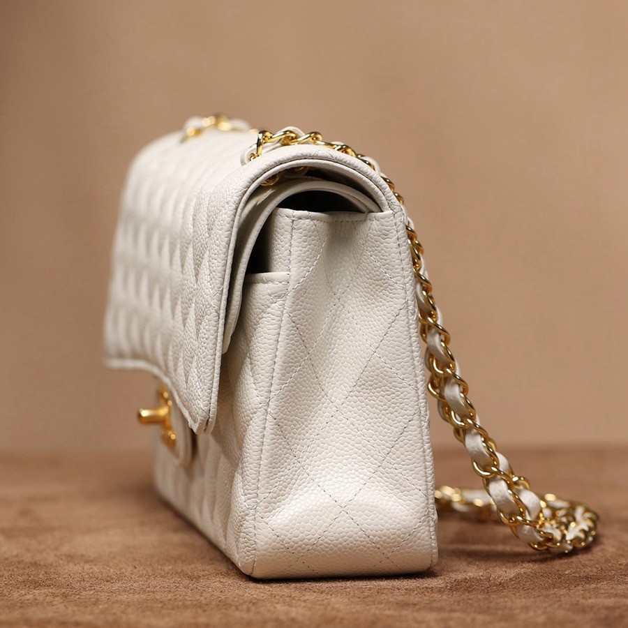 CF25荔枝紋牛皮白色 亮金扣_4