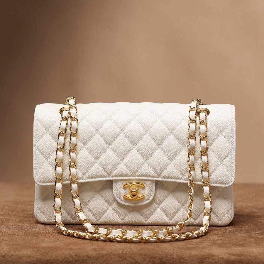 CF25荔枝紋牛皮白色 亮金扣_1