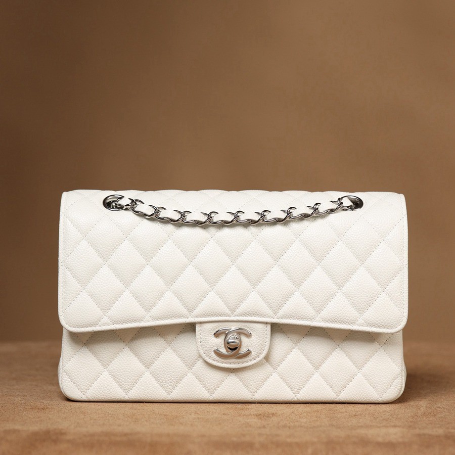 CF25荔枝紋牛皮白色 銀扣_1