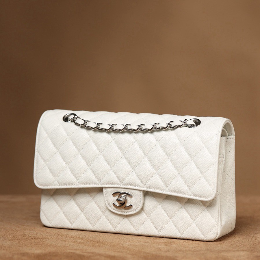 CF25荔枝紋牛皮白色 銀扣_2