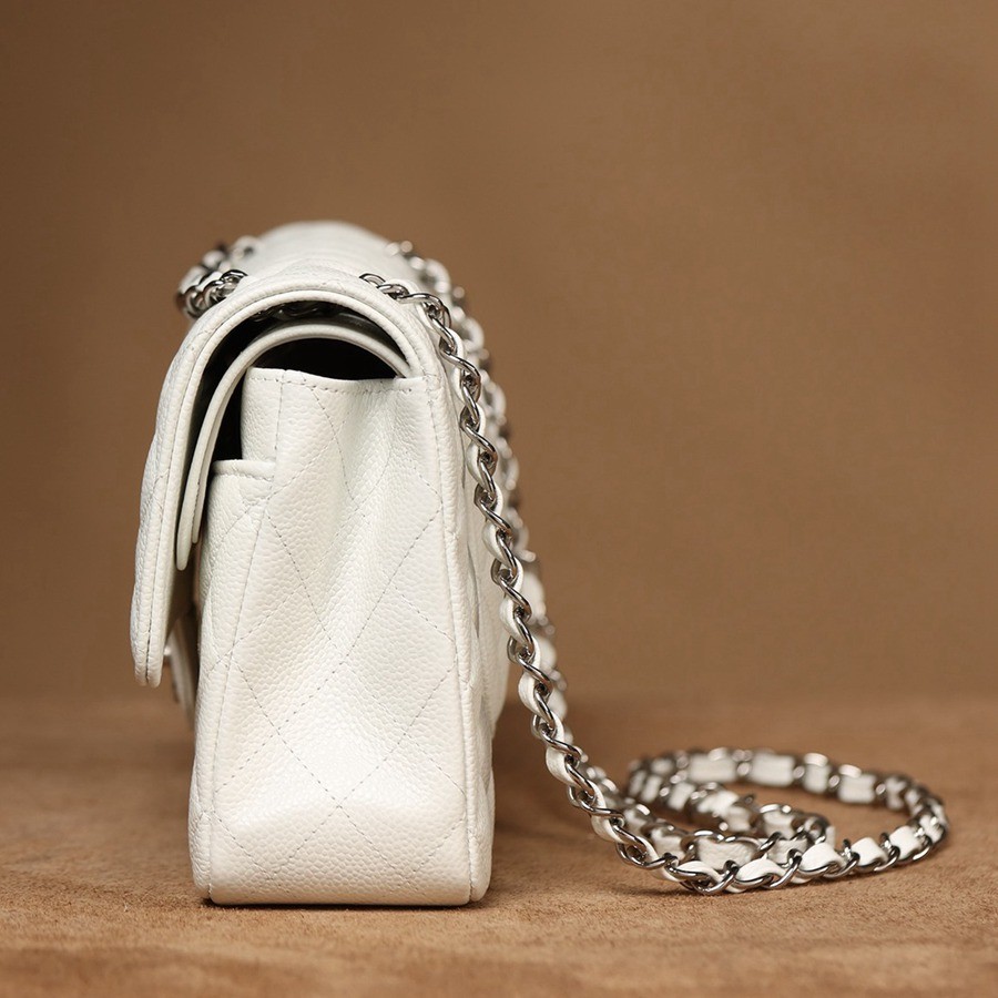 CF25荔枝紋牛皮白色 銀扣_3