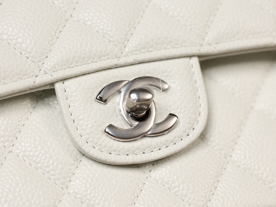 CF25荔枝紋牛皮白色 銀扣_5