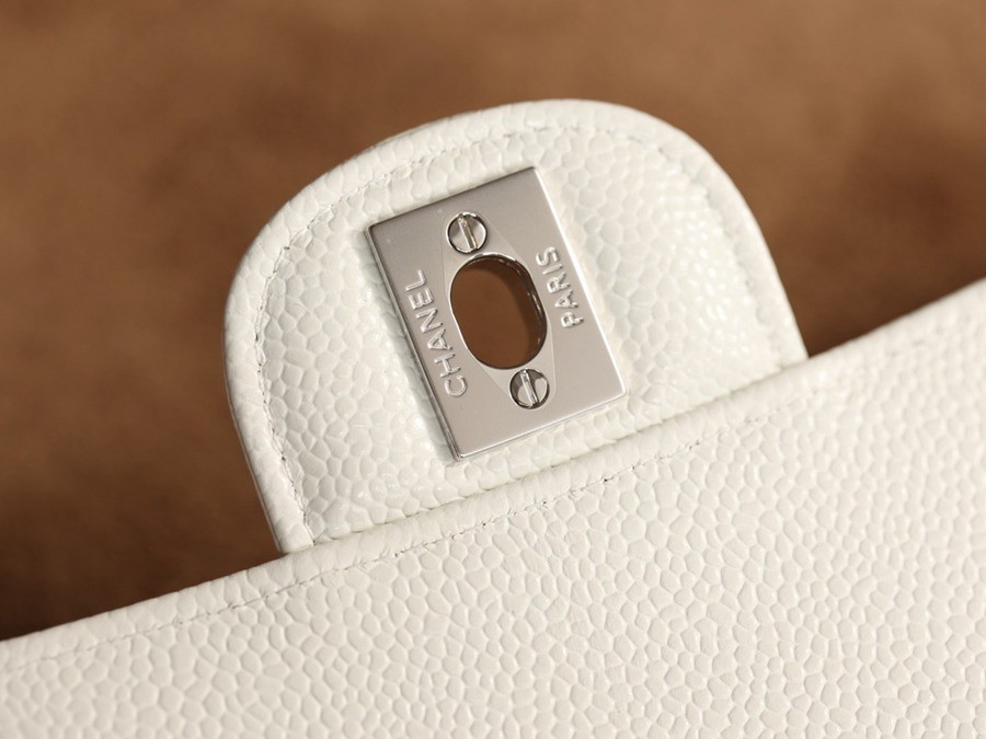 CF25荔枝紋牛皮白色 銀扣_7