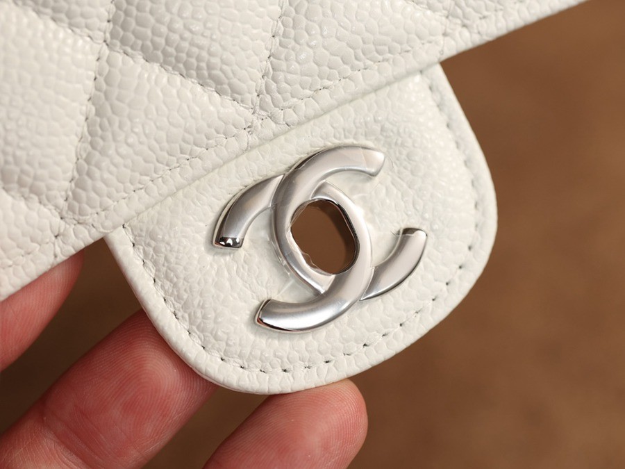 CF25荔枝紋牛皮白色 銀扣_8