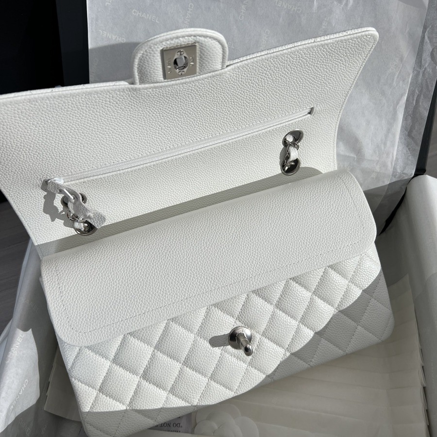 CF25荔枝紋牛皮白色 銀扣_9