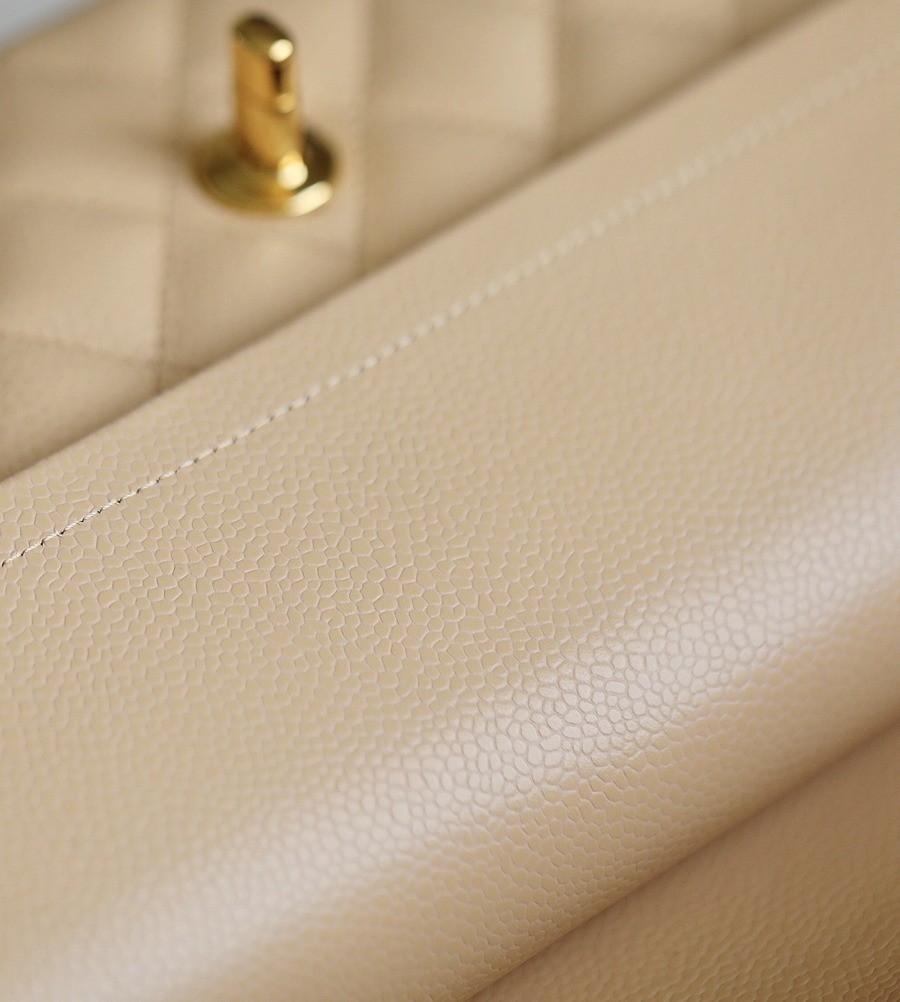 CF25荔枝紋牛皮 奶茶色 金扣_5