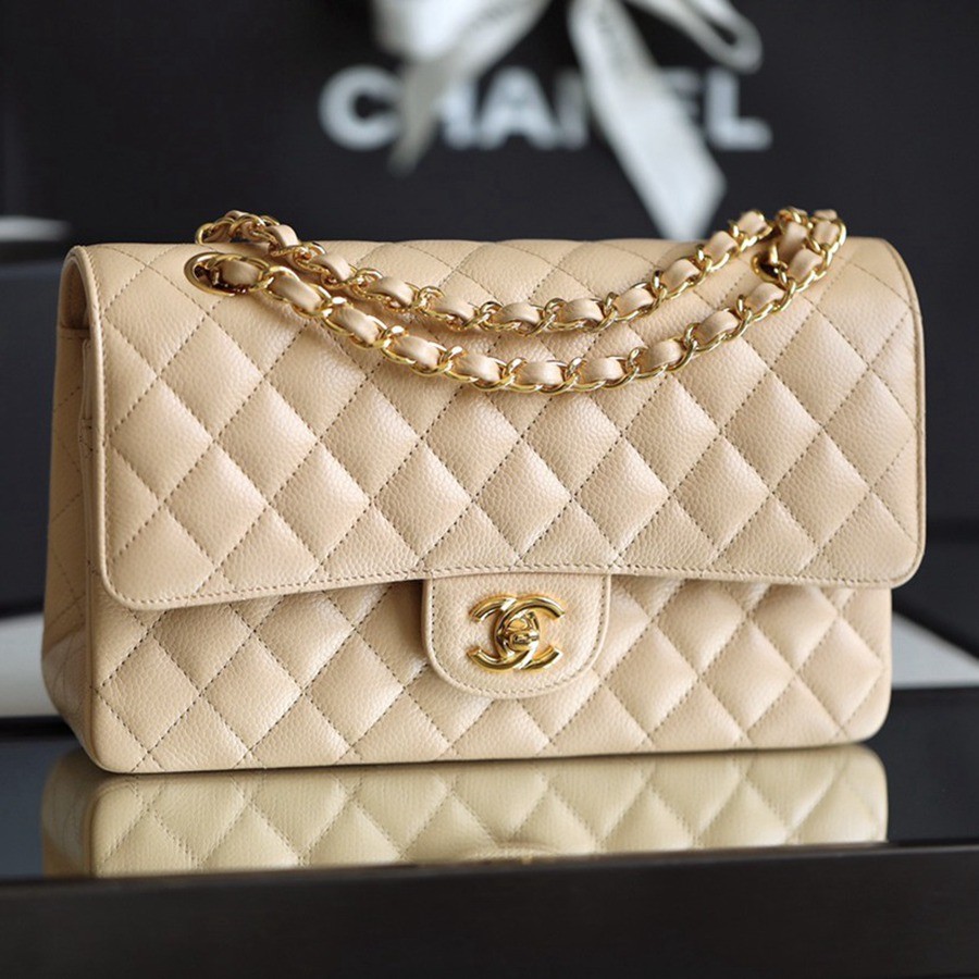 CF25荔枝紋牛皮 奶茶色 金扣_1