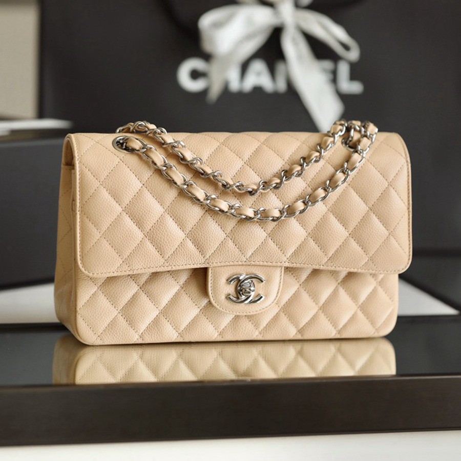 CF25荔枝紋牛皮 奶茶色 銀扣_1