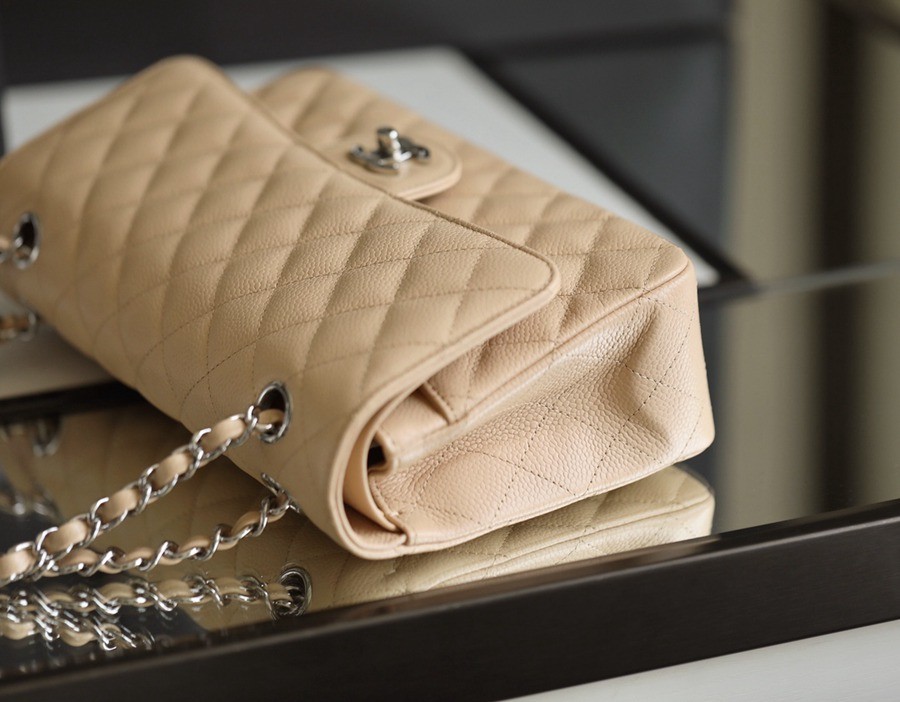 CF25荔枝紋牛皮 奶茶色 銀扣_4