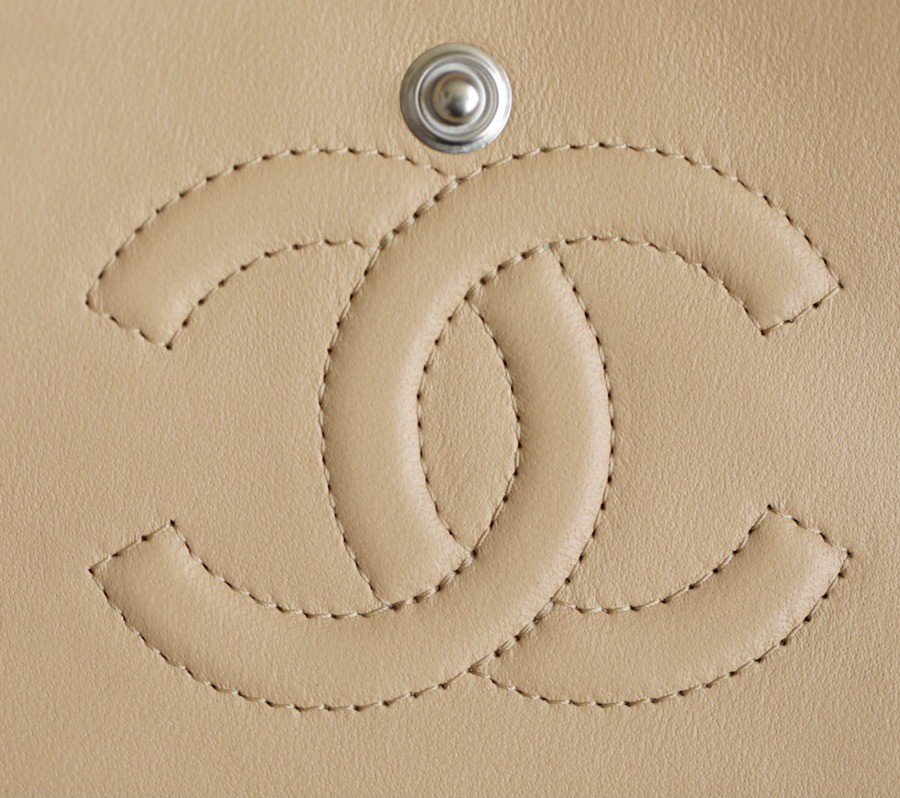 CF25荔枝紋牛皮 奶茶色 銀扣_8