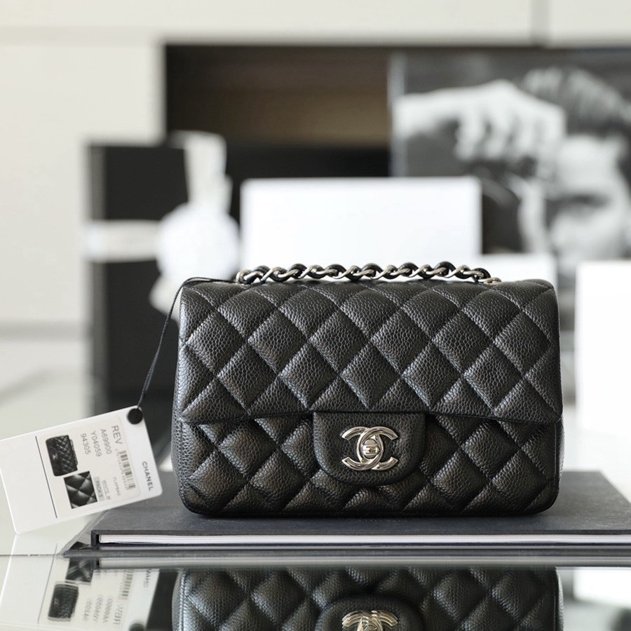 CF Mini 經典款 荔枝紋牛皮 黑銀_1