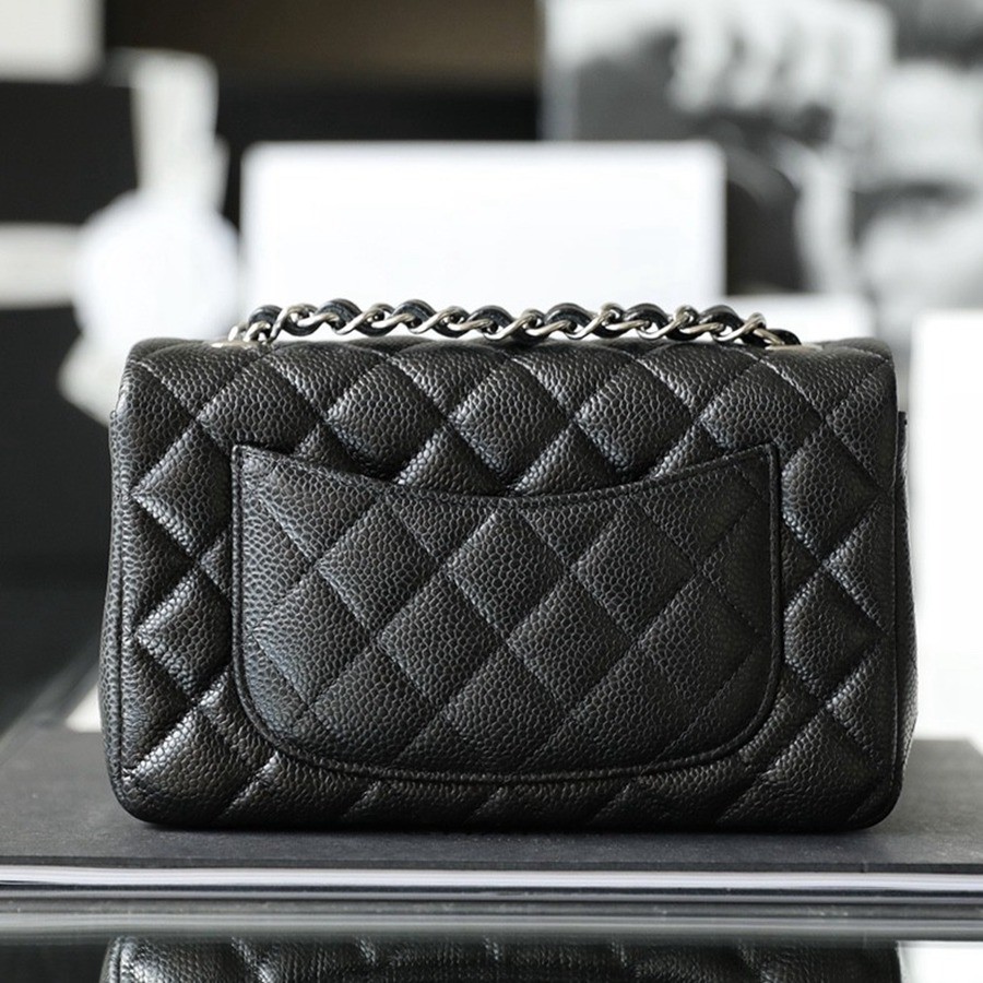 CF Mini 經典款 荔枝紋牛皮 黑銀_5