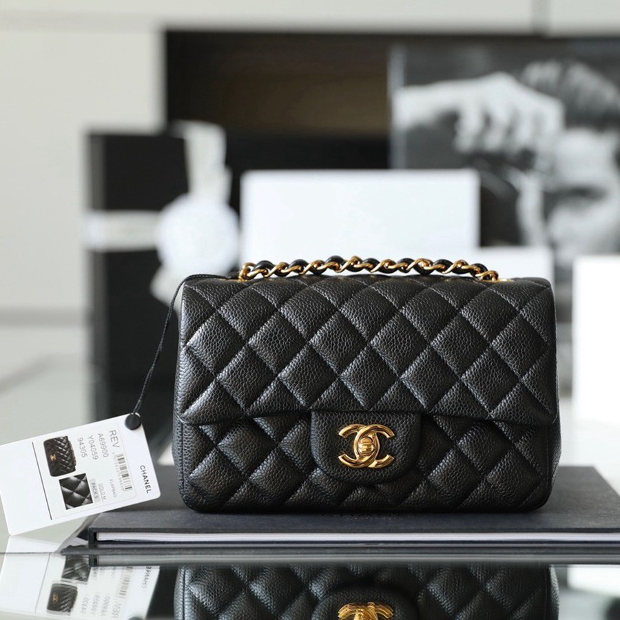 CF Mini 經典款 荔枝紋牛皮 黑金_1