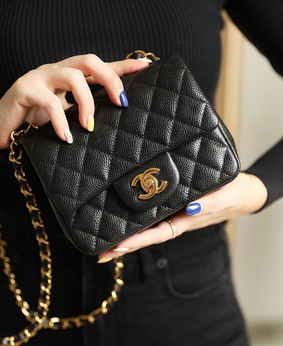 CF 經典款 方胖子 荔枝紋 黑金_11