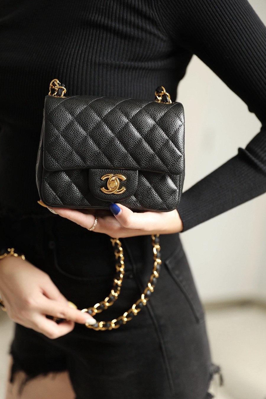 CF 經典款 方胖子 荔枝紋 黑金_13