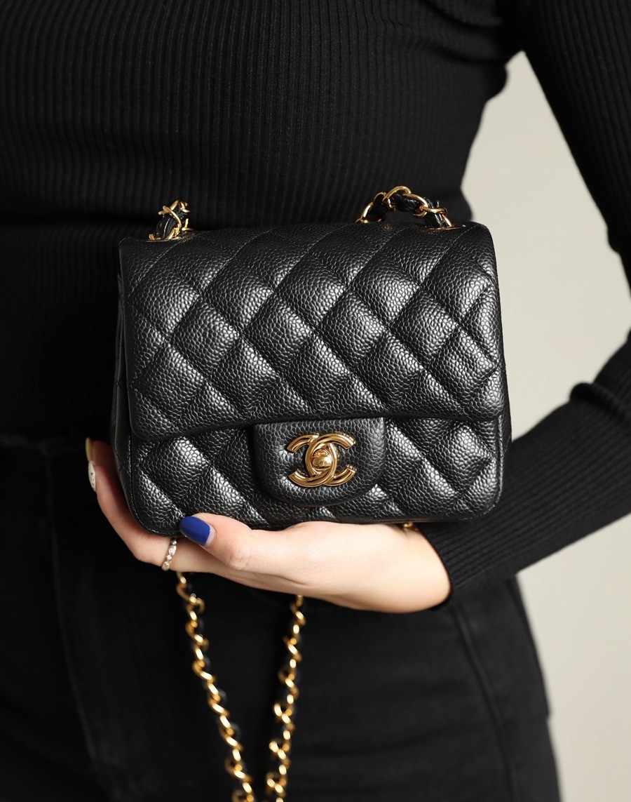 CF 經典款 方胖子 荔枝紋 黑金_14