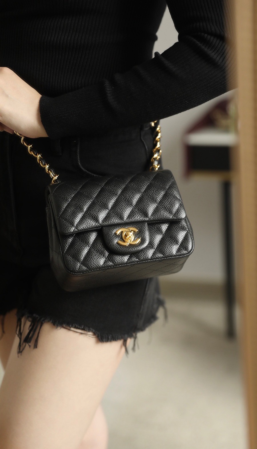 CF 經典款 方胖子 荔枝紋 黑金_16