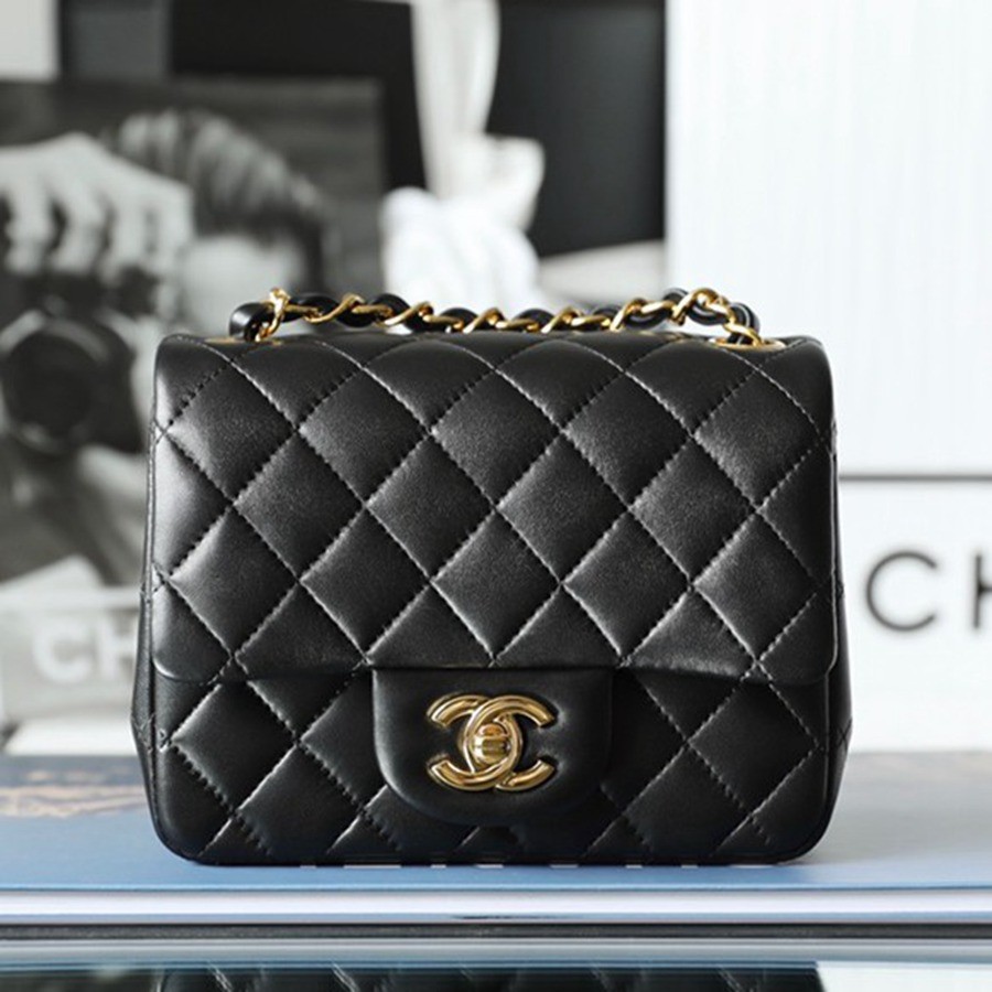 CF 經典款 方胖子 小羊皮 黑金_1