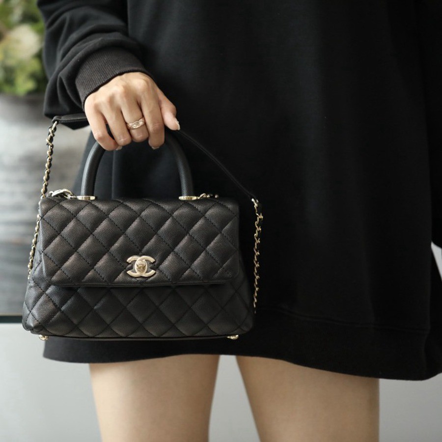 Coco Handle 荔枝紋牛皮24CM 淡金扣_16