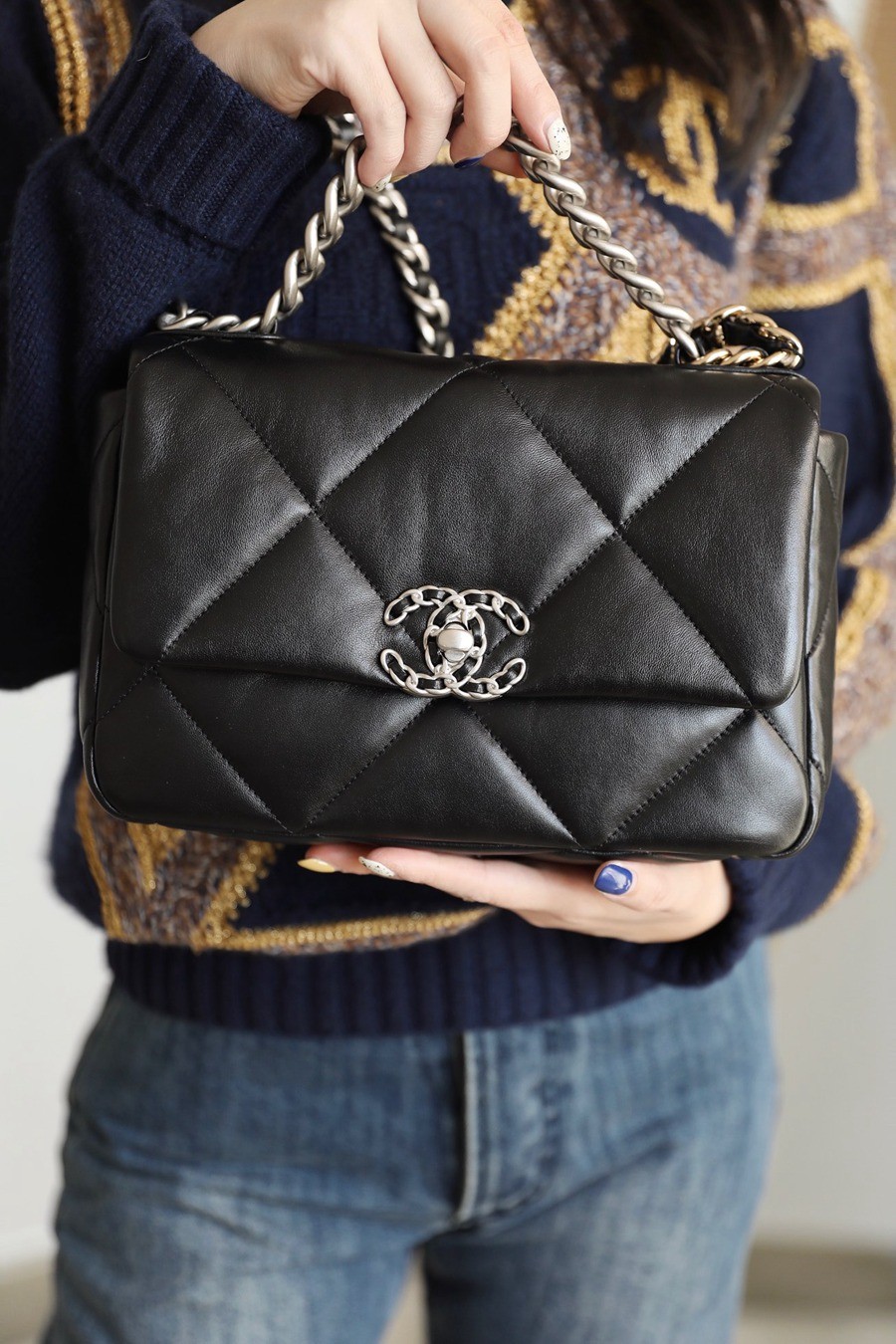 19Bag 黑色 銀扣 山羊皮 小號26CM_15