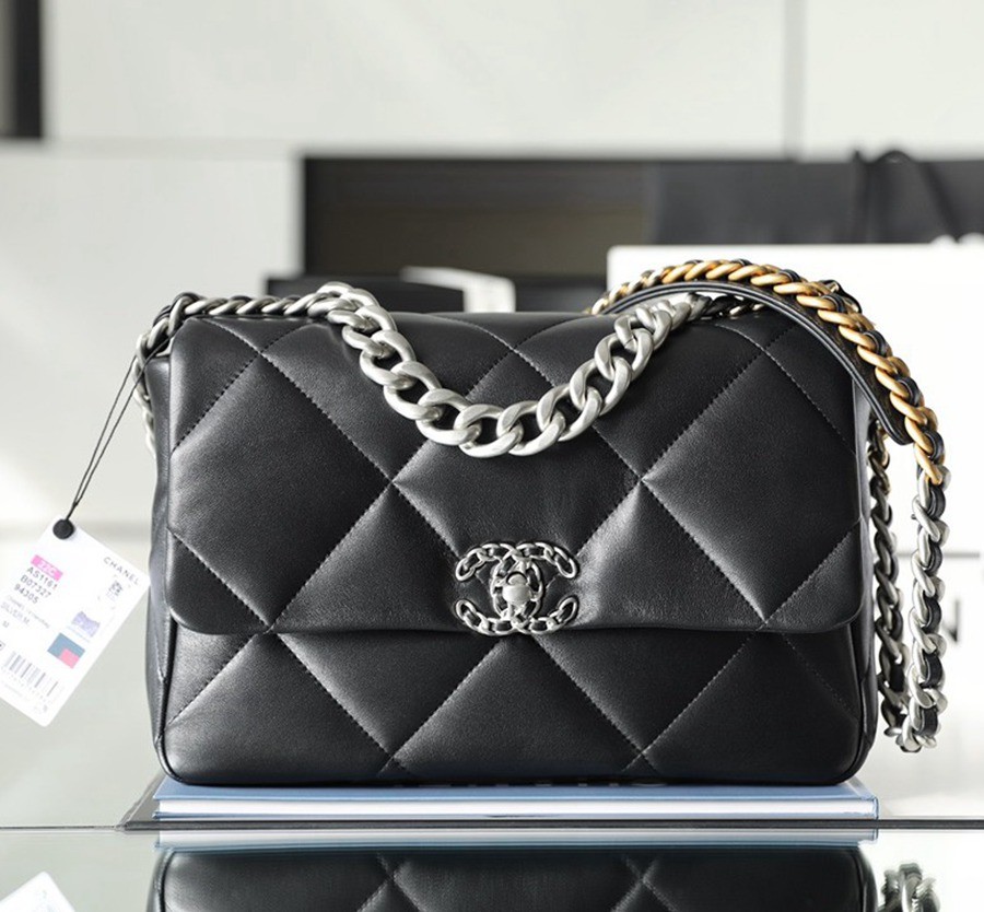 19Bag 黑色 銀扣 山羊皮 中號30CM_1