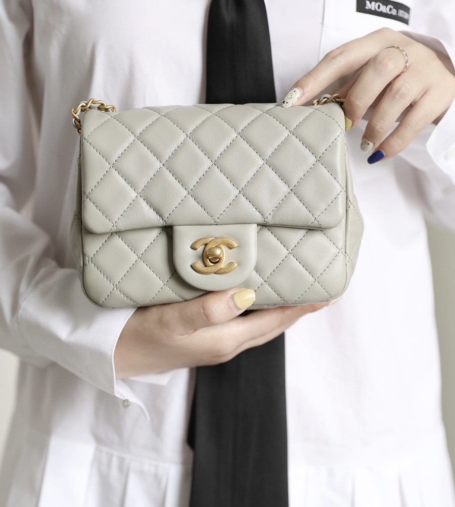 CF 經典款 金球方胖子 羊皮 斑鳩灰 金扣_10