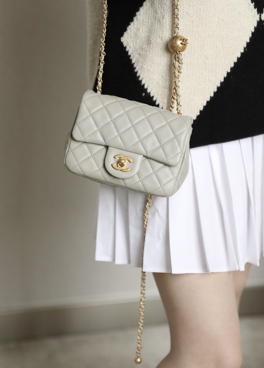 CF 經典款 金球方胖子 羊皮 斑鳩灰 金扣_12