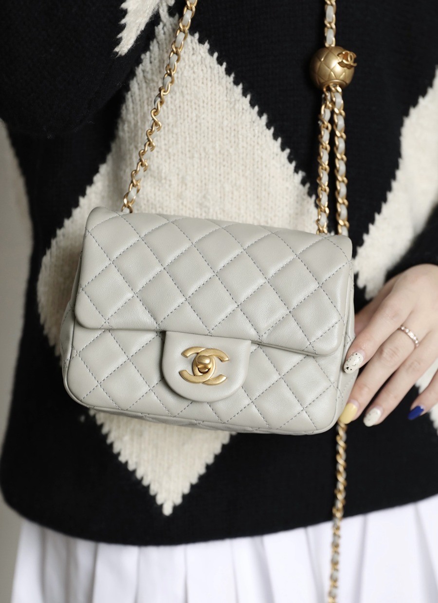 CF 經典款 金球方胖子 羊皮 斑鳩灰 金扣_15