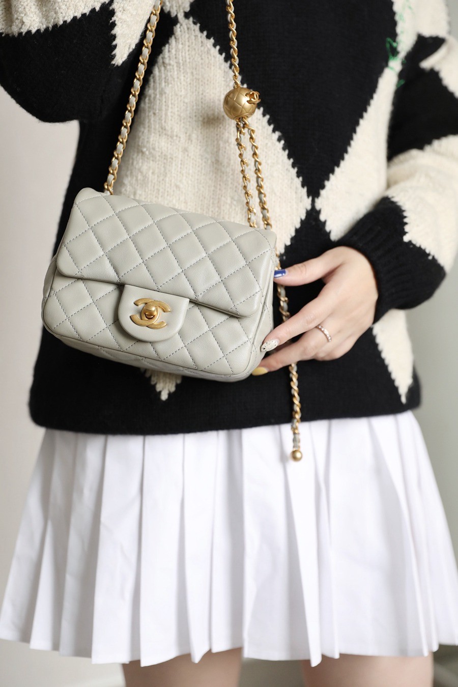 CF 經典款 金球方胖子 羊皮 斑鳩灰 金扣_16