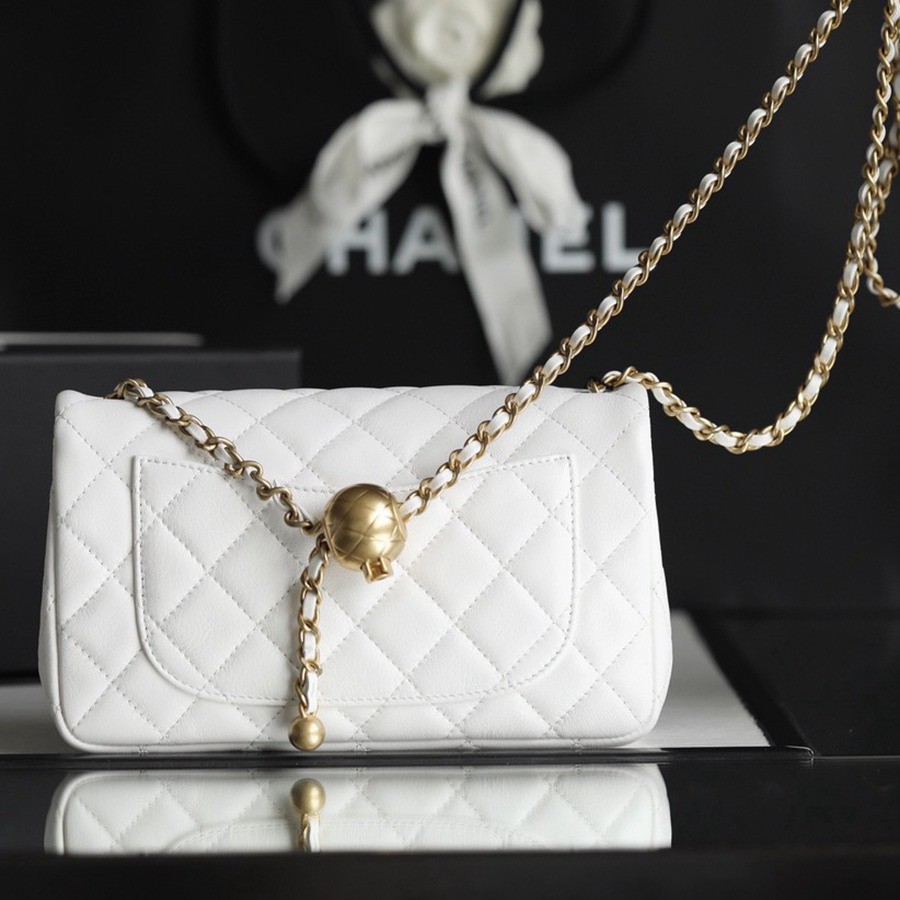 CF 經典款 金球 Mini 羊皮 白色 金扣_3