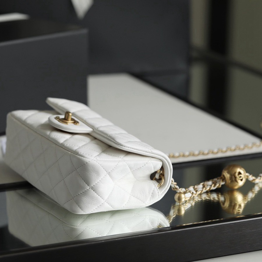 CF 經典款 金球 Mini 羊皮 白色 金扣_2