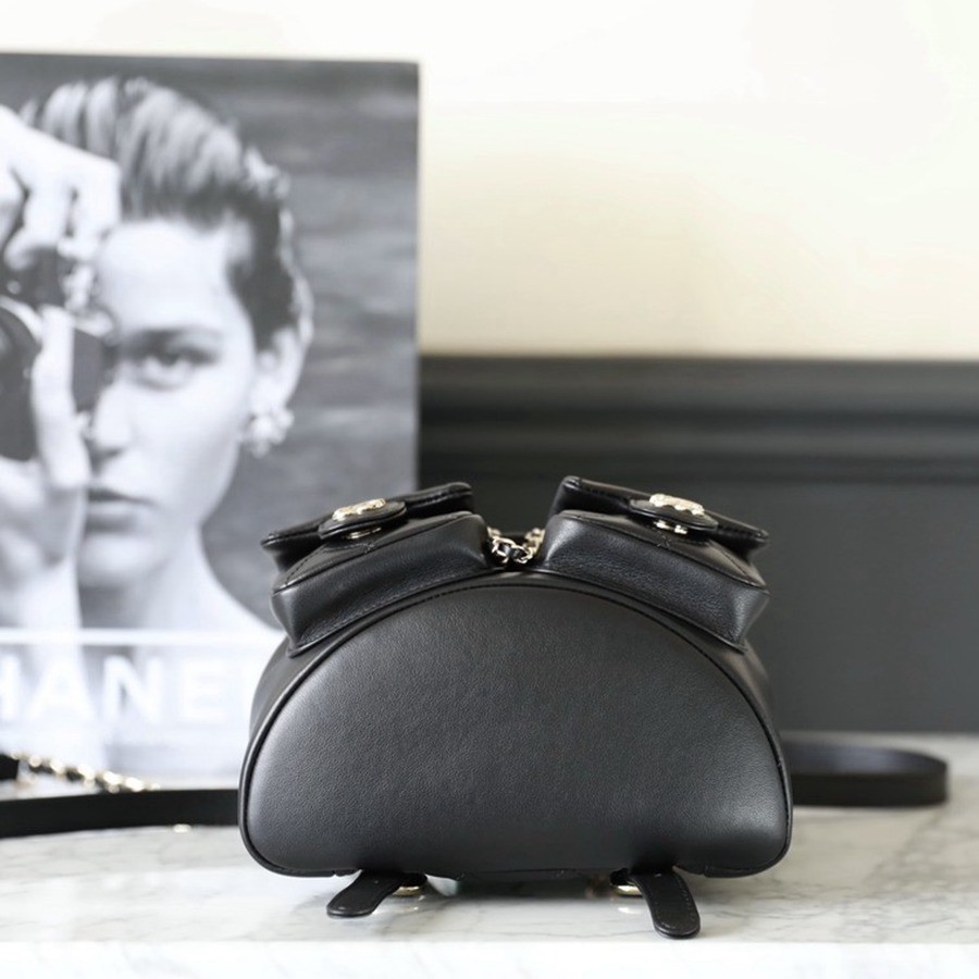 23A 青蛙雙肩包 亮面牛皮 黑色 小號_3