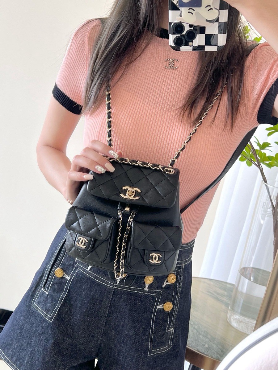 23A 青蛙雙肩包 亮面牛皮 黑色 小號_11