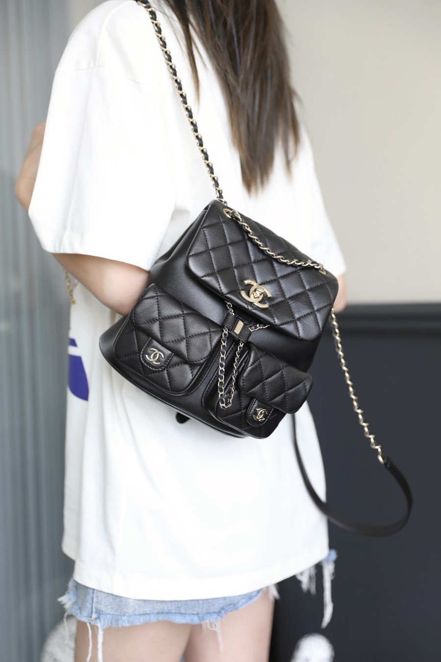 23A 青蛙雙肩包 亮面牛皮 黑色 大號_11