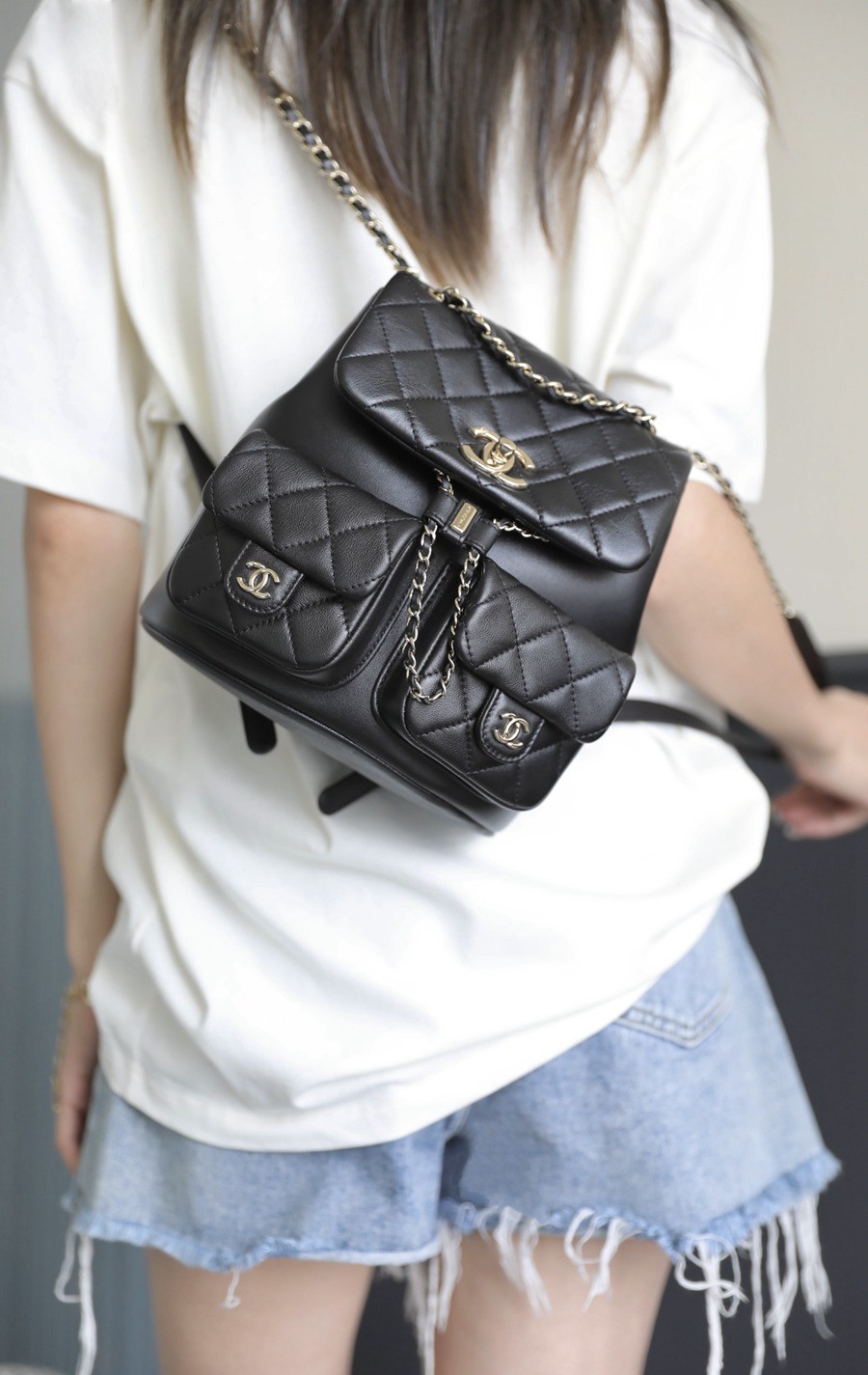 23A 青蛙雙肩包 亮面牛皮 黑色 大號_12