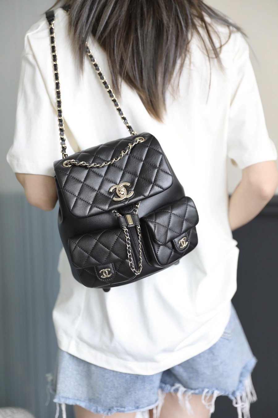 23A 青蛙雙肩包 亮面牛皮 黑色 大號_13