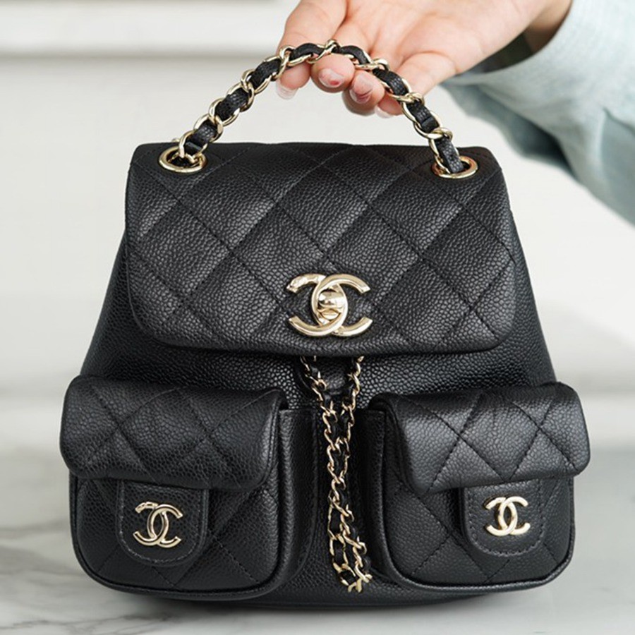 23P 青蛙雙肩包 荔枝紋牛皮 黑色 小號_1