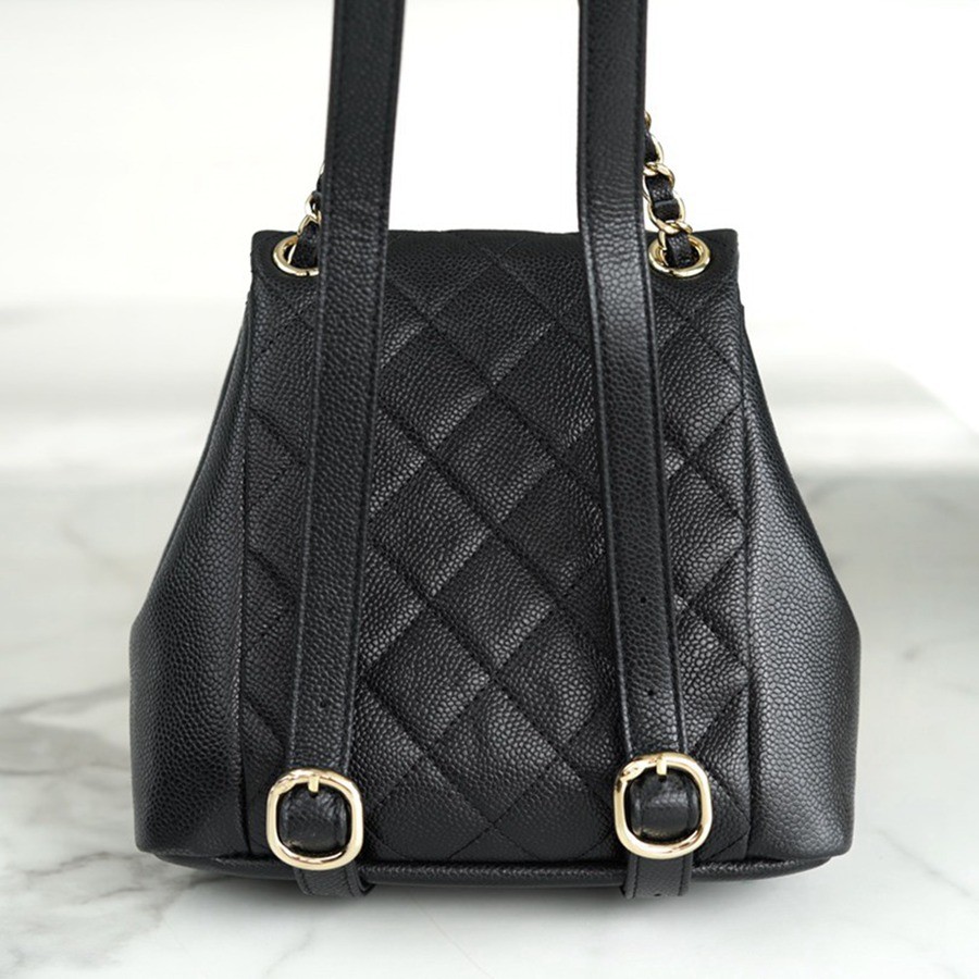 23P 青蛙雙肩包 荔枝紋牛皮 黑色 小號_6