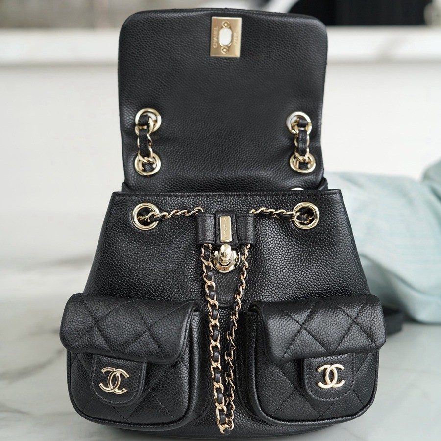 23P 青蛙雙肩包 荔枝紋牛皮 黑色 小號_4