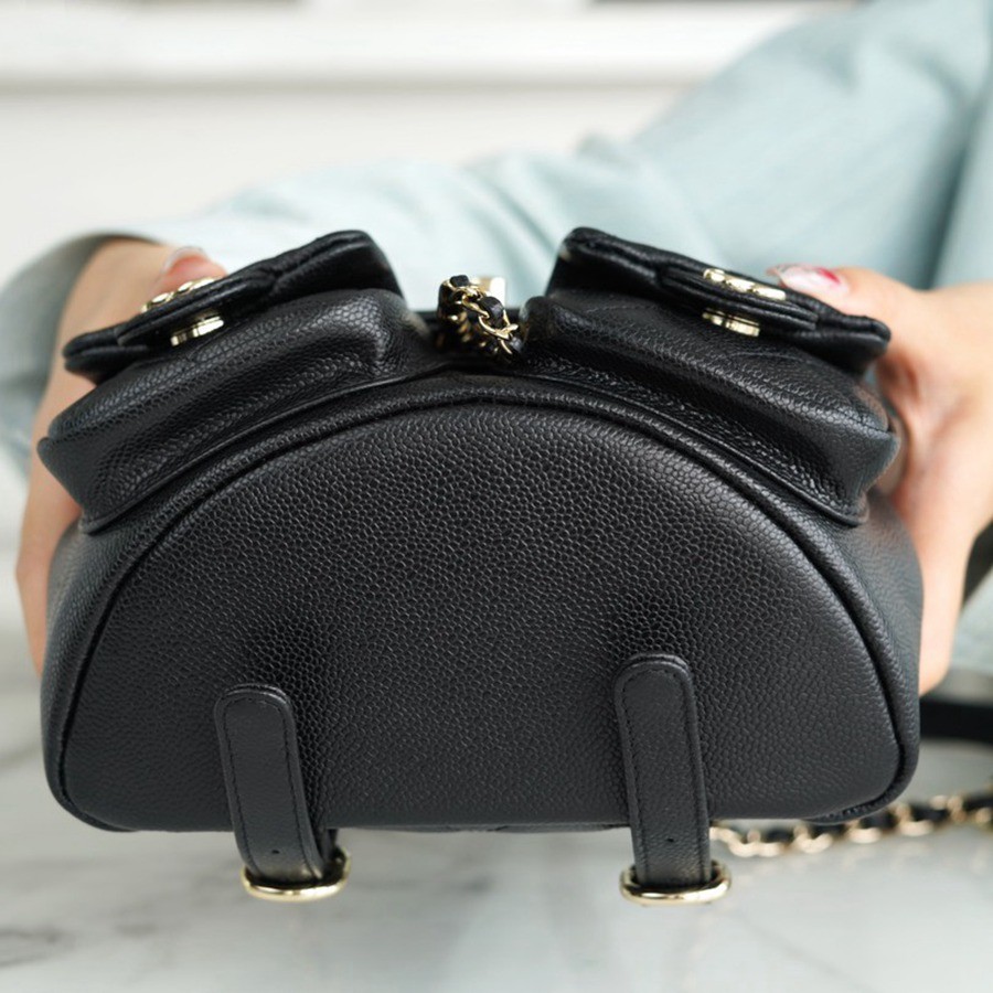 23P 青蛙雙肩包 荔枝紋牛皮 黑色 小號_5