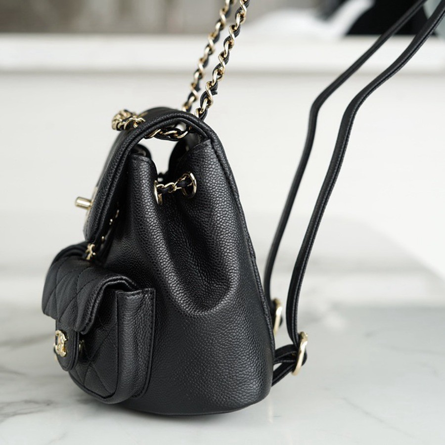 23P 青蛙雙肩包 荔枝紋牛皮 黑色 小號_7