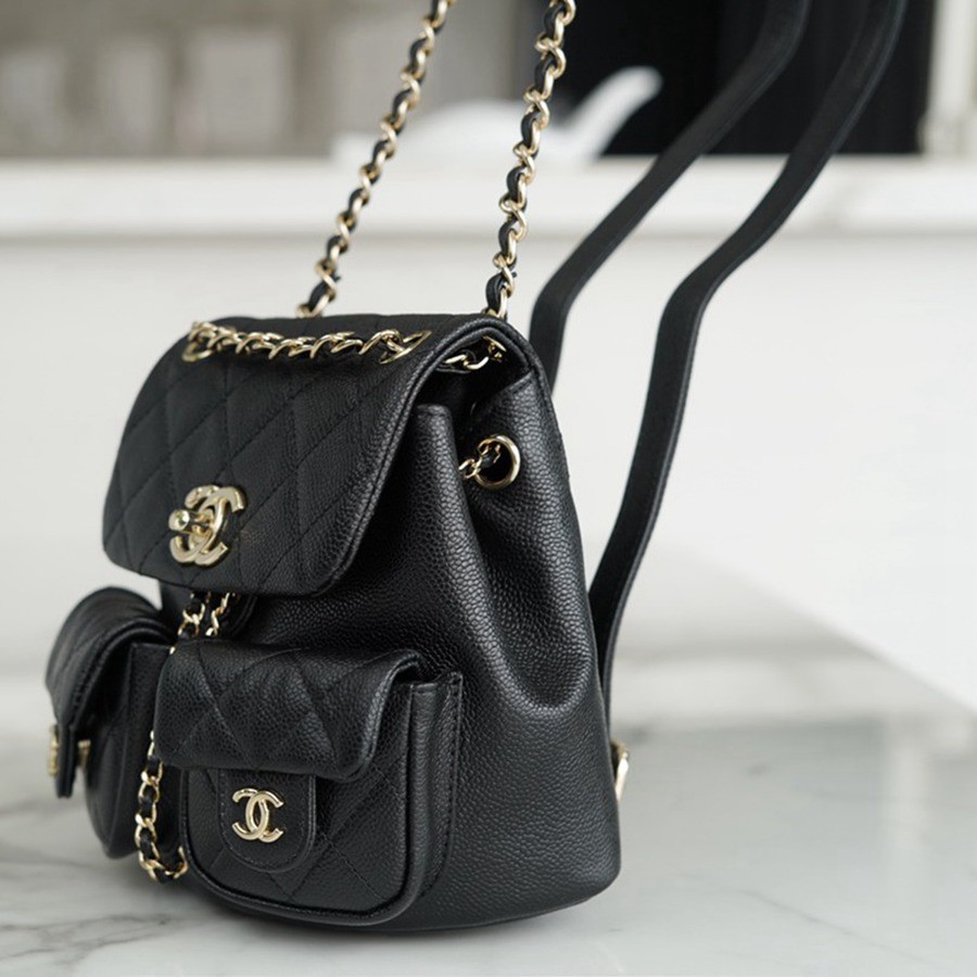 23P 青蛙雙肩包 荔枝紋牛皮 黑色 小號_8