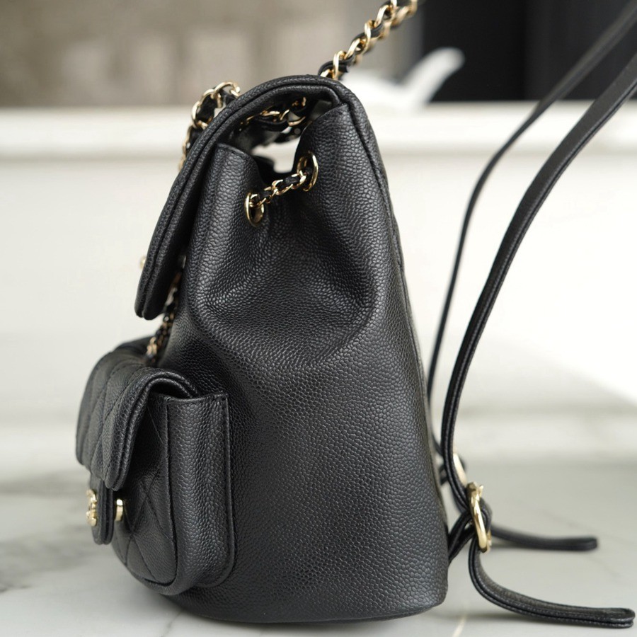 23P 青蛙雙肩包 荔枝紋牛皮 黑色 大號_3