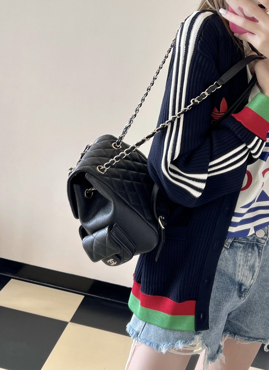 23K 坦克雙肩包 荔枝紋牛皮 黑色_9